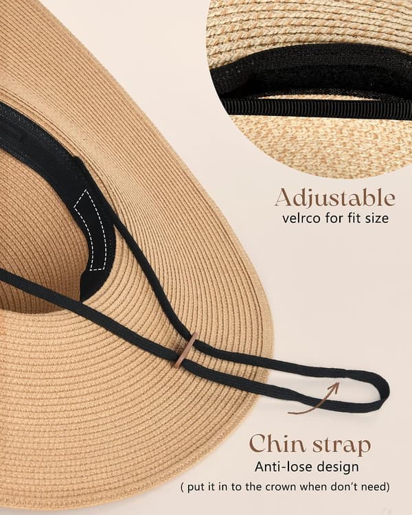 Solhat til kvinder, bredskygget stråhat, sommerhat, foldbar, pakbar, floppy strandhat til kvinder