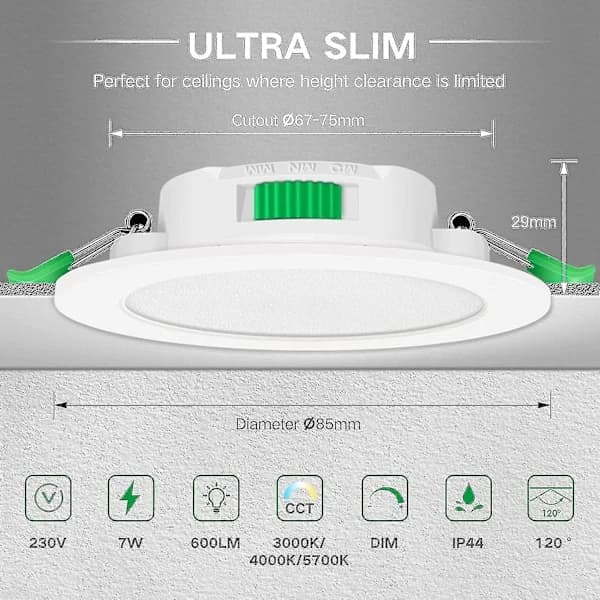 12 stk. 7W Vita LED Downlights Indbyggede Loftslamper Slim Spot Light