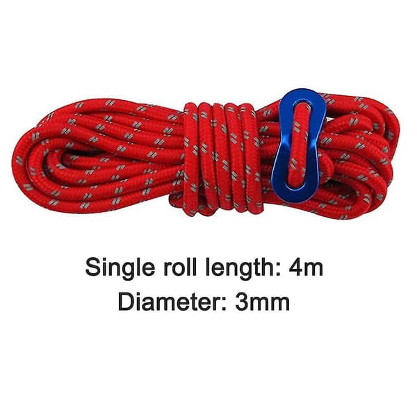 Reflekterande tältlina i nylon med justerare för campingtält, 4-pack (röd)