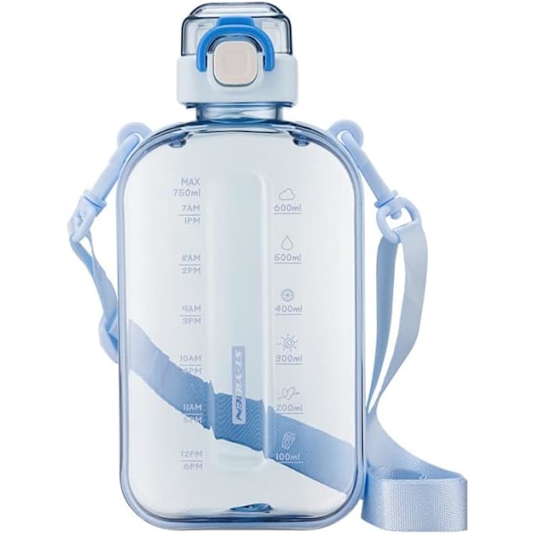 Sportvattenflaska 750ml, Läcksäker Dricksflaska, Gymvattenflaska, Vattenflaska med Hälsosamt Material för Resor Picknick Camping Vandring (Blå) Glass Blue