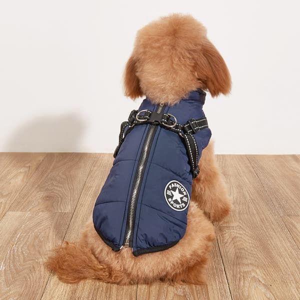 Large Dog Jacket with Harness Winter Warm Dog Clothes Waterproof Blue S Blue S