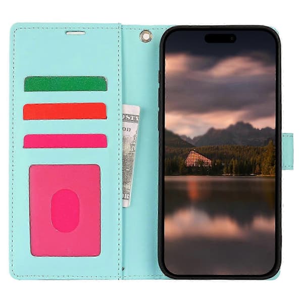 For iPhone 14/13 Mobile Case with Hand Strap Flower Print Leather Wallet Case - Blue (Blue)