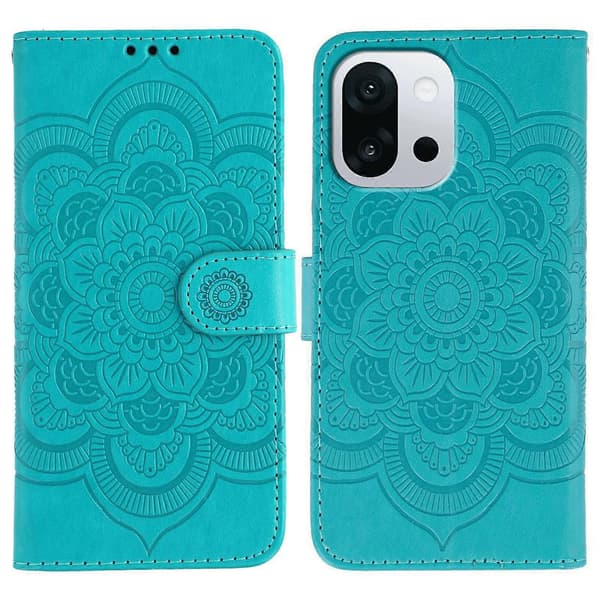 For OnePlus 13T 5G Case PU Leather Mandala Embossed Design Wallet Phone Case with Wrist Strap Blue