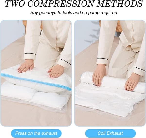 Vacuum Storage Bags for Clothes, 15-Pack, Compression Bags for Comforters and Travel, No Pump Needed