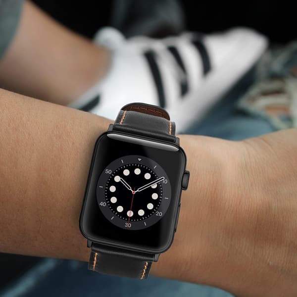 Svart - Kompatibel med Apple-rem 45 mm 44 mm 42 mm 49 mm læder