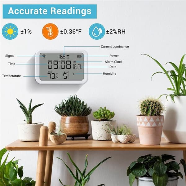 WiFi-termometer hygrometer med ljusintensitetsdetektering WiFi temperaturfuktighetsmonitor med väckarklocka