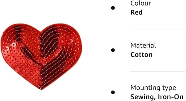 (5-pack) Hjärtformad paljettapplikation med broderade kanter