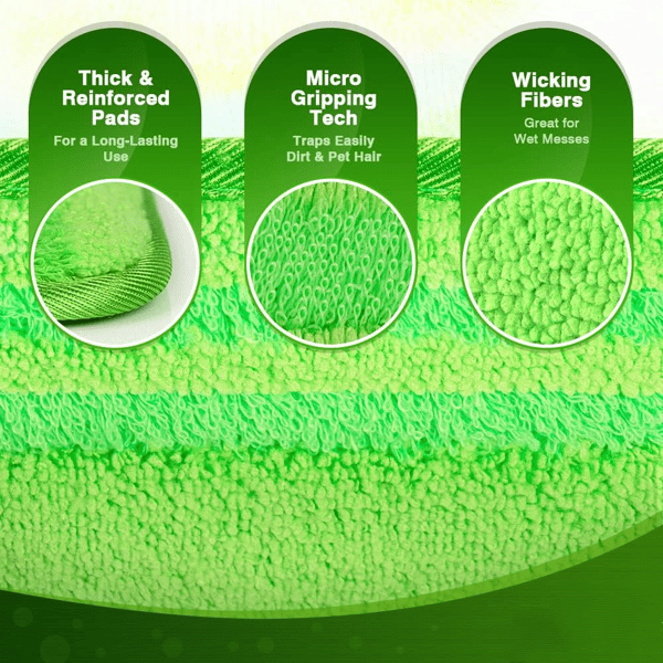 4-pakning mikrofibermopper (grønne) kompatible med Swiffer Sweeper