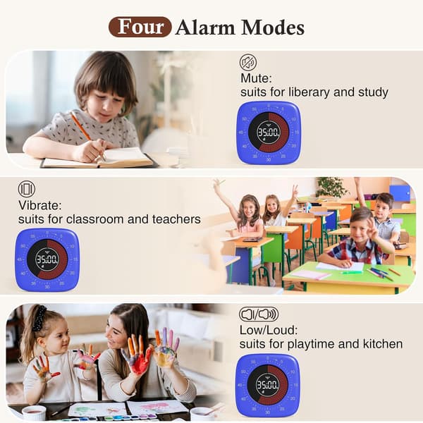 Oppladbar visuell timer (blå), digital timer med 4 alarmmoduser