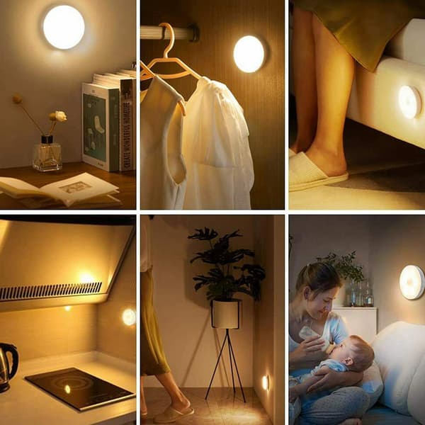 Wireless Rechargeable Motion Sensor LED Puck Light Wardrobe Wall Cabinet Night Light KIT Warm light Warm light
