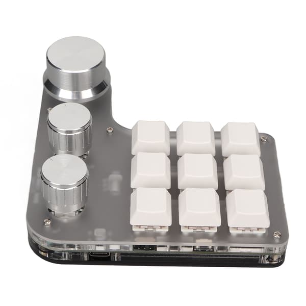 Mini programmerbart RGB-tangentbord 9 tangenter 3 rattar Anpassat makrotangentbord för datorspel vitt