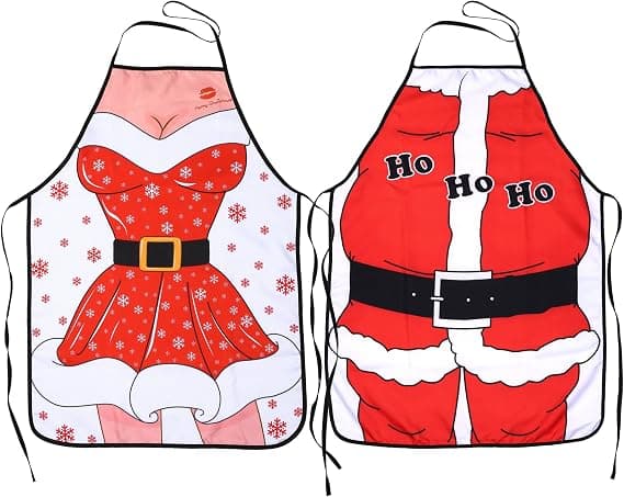 Rødt juleforkle (2-pakning), animert nissekokk humoristisk