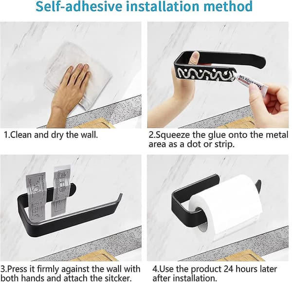 Toiletpapirholder Sort, uden Boring Aluminium, Rustfri