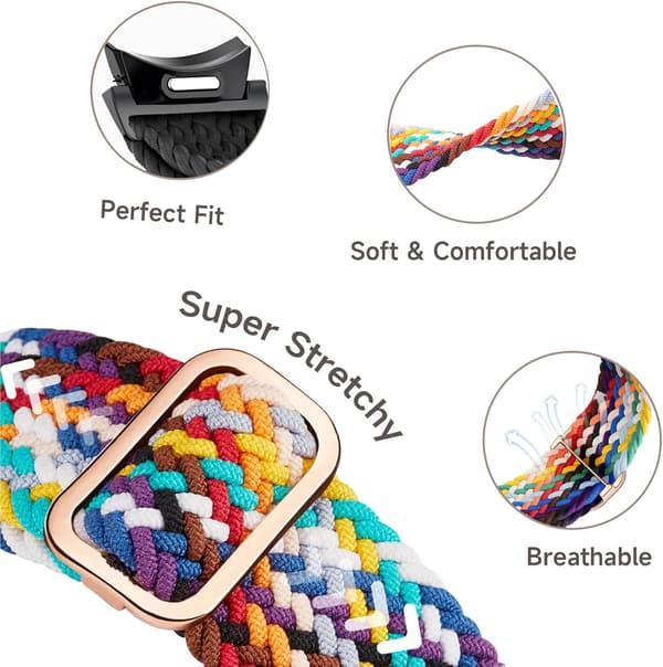 Flettet Galaxy Watch 7/6/5/4/FE-armbånd, One Click No Gap Classic-armbånd til kvinder/mænd, strækbart elastisk nylon Sport Loop