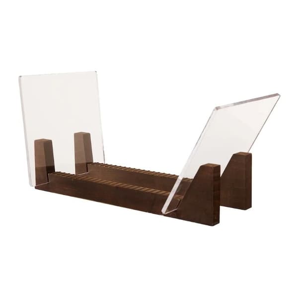 Large Capacity Vinyl Record Storage Rack with Clear Acrylic Ends Modern Solid Wood LP Album Desktop Stand Dark Khaki