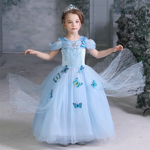 Prinsessan Askungen Klänning Flicka Prinsessfjäril Klänning Cinderel-120cm