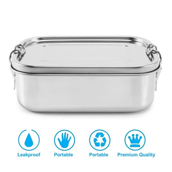 Stainless Steel Lunch Box with Locking Clips and Leak-Proof Design, 800ml Bento Boxes (Silver)