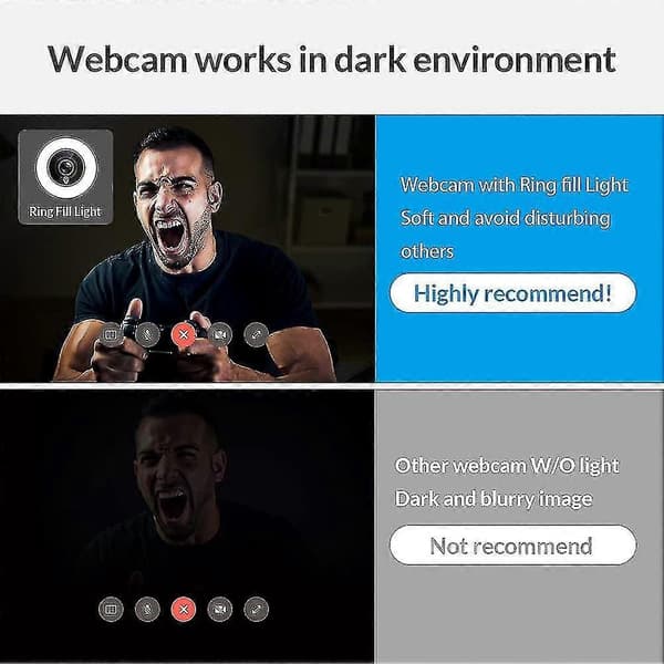 Streaming 1080P HD Webcam Indbygget Justerbar Ringlys Gamer Facebook YouTube Streamer
