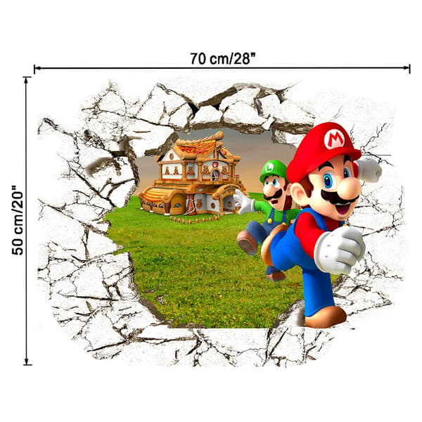 Väggdekaler 3D Bruten Vägg Mario Väggdekaler Mural Dekaler för Sovrum Vardagsrum TV-vägg