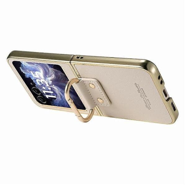 Compatible with Motorola Razr 60 Case Electroplating Leather Coated PC Phone Case with Spring Ring Buckle and Kickstand