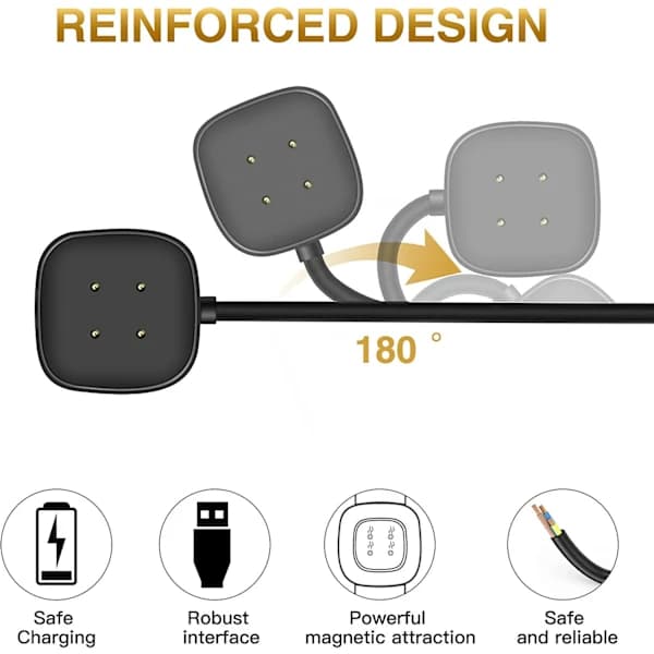 2025 Seneste Model [2-pak] Opladerkabel Kompatibel med Smartwatch Fitbit Versa 4 / Sense/Versa 3 / Sense 2, Erstatnings USB-opladerkabel