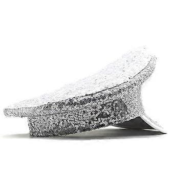Baskerhatt Glittrande Kapten Hatt Speglad Sjömanshatt för Musikfestivaler Glittrig Speglad Kapten Hatt Mångsidig Silver Silver Silver