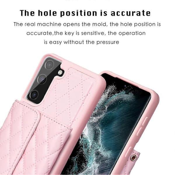 Vandret pung etui i rombe læder til Samsung Galaxy S21 FE 5G Pink Pink