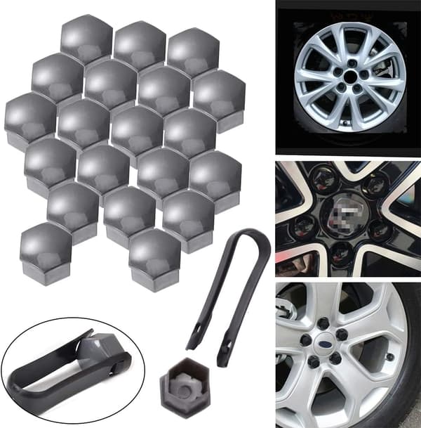 17mm Nut Covers, 20 Pcs 17mm Bolt Nut Caps, Hexagonal Wheel Nut Protective Covers, Universal 17mm Bolt Caps (Grey)