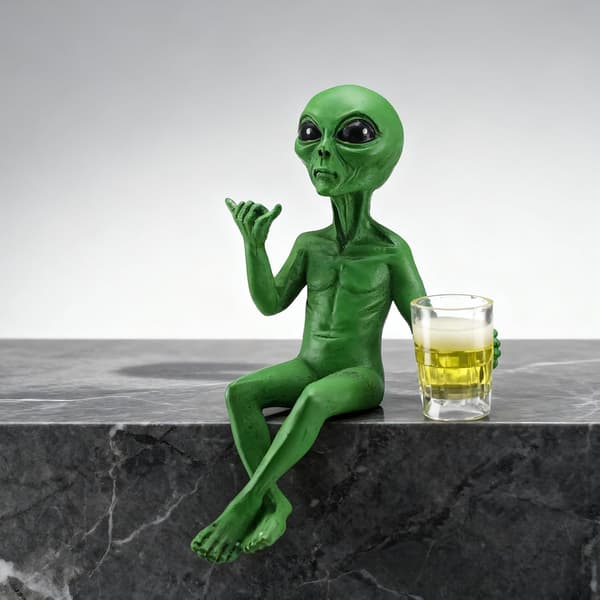Dyrefigurer i harpiks, Alien-statuer i harpiks, Grøn Alien - Øl