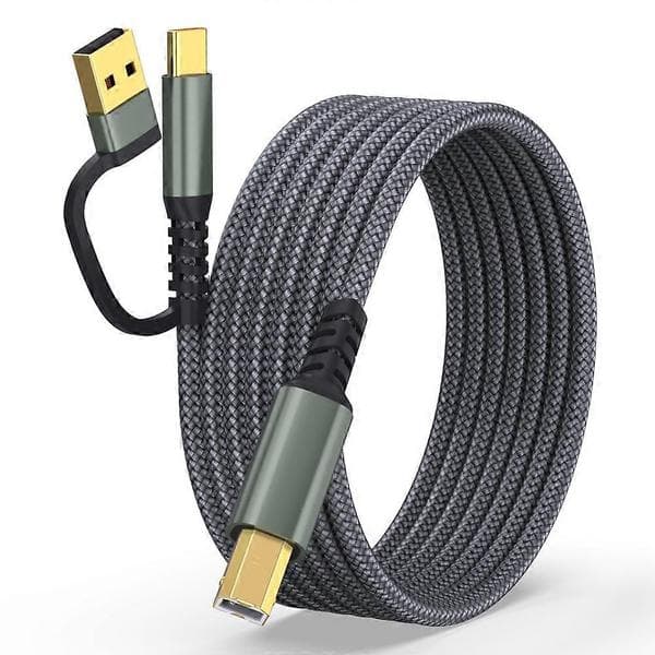 3m USB Type-C to Square USB Type-B 2 in 1 Printer Cable Braided Printing Connection Cable - Grey Multicolor Grey Multicolor Grey