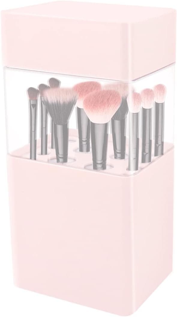 Rosa anti-lock makeup børsteholder, transparent makeup børste opbevaring