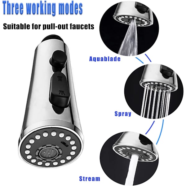 Modes Kitchen Sink Spray Nozzle, Pull-Out Kitchen Faucet Spray Nozzle, Kitchen Faucet Spray Head, Chrome, Replacement, Kitchen Spray Nozzle 1/2 Universal