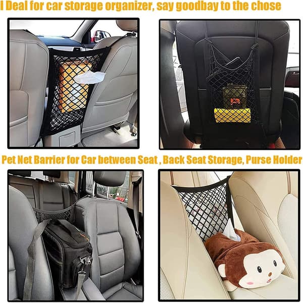 Easy-to-Install Adjustable Polyester Dog Car Barrier - Pet Safety Net with Mesh Storage for Cars & SUVs