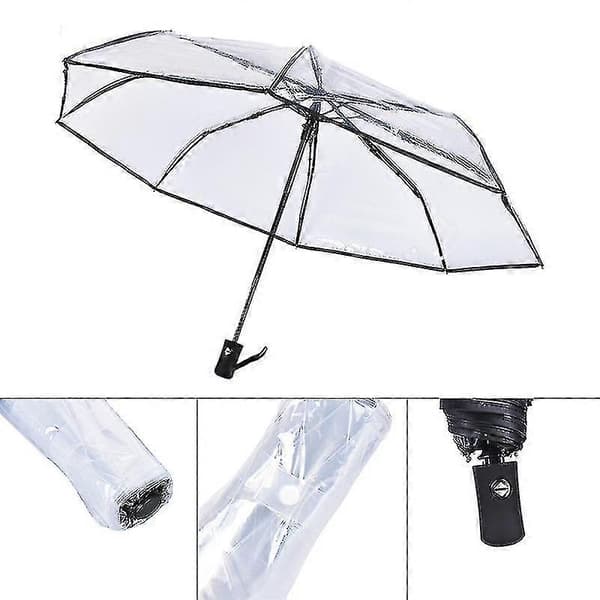 Compact Transparent Clear Umbrella - Automatic Open Close Windproof and Rainproof (FMY)