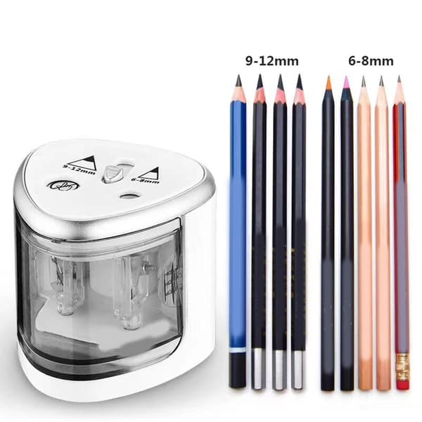 Electric Dual-Hole Battery-Powered Pencil Sharpener Lightweight for Home School Office Silver