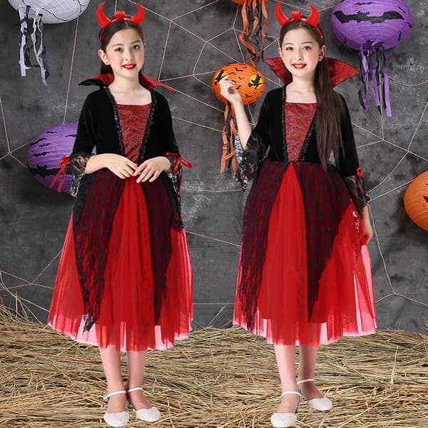 Jentenes vampyrkostyme Halloween gotisk med ståkrage