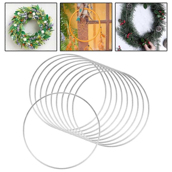 12 tommer/30 cm metaljern blomsterbuer til DIY makraméhåndværk bryllup 10 stk sølv 10 st silver