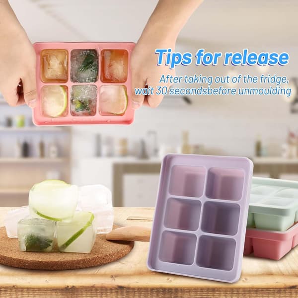 3-pack Ice Cube Trays, Silicone Ice Cube Molds with Lids, Large Square Ice Cubes 5 cm, Stackable and Dishwasher Safe, for Cocktails, Whiskey, Fruit, Ice