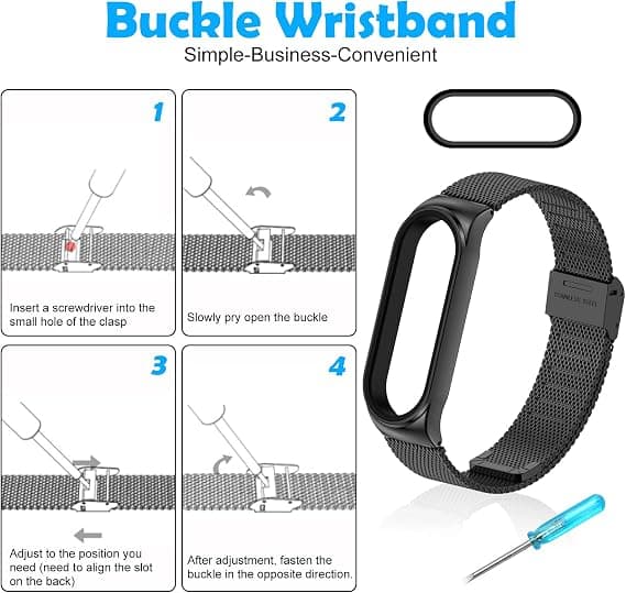 Rem til Xiaomi Mi Band 7, 1 stk justerbar sportsrem i rustfrit stål, sort