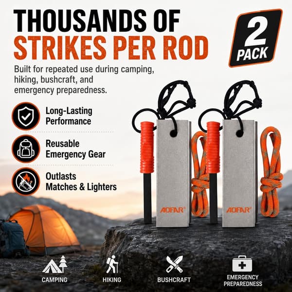 Magnesium Fire Starter 2-pak, Vandring, Jagt og Backpacking -
