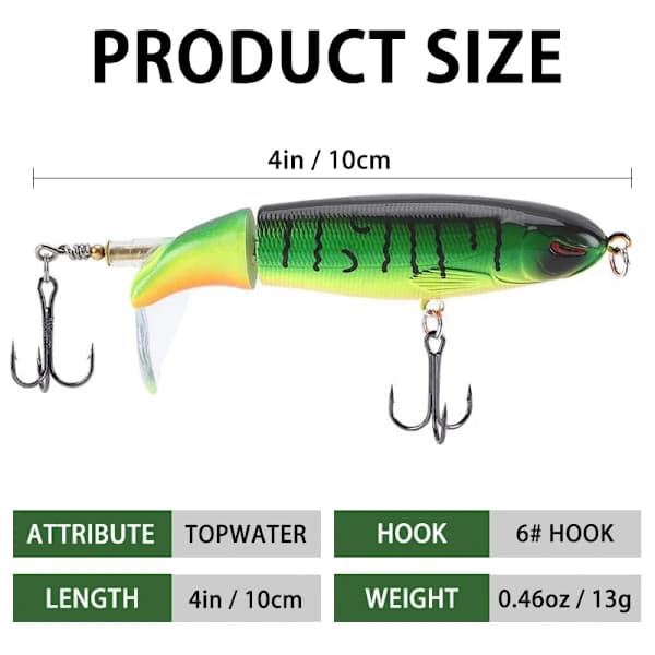 6 stk. overflatefiskesluksett Whopper Plopper abboragn med roterende hale