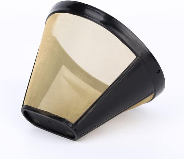 Sæt med 3 genanvendelige permanente kaffefiltre i guld rustfrit stål kegleform til tefiltrering