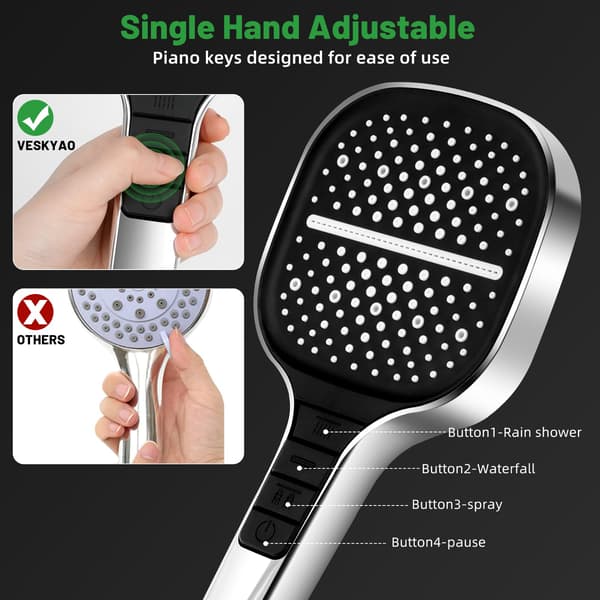 Water-Saving Shower Head - Handheld Universal Square Shower Head with 8 Spray Modes, Single-Hand Adjustable Easy Replacement