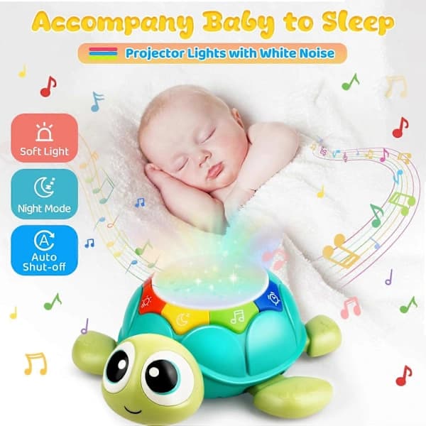 Baby Turtle Crawling Toy with Music Projector Lights, Interactive Developmental ABS Toy for Infants Toddlers 0-3 Years