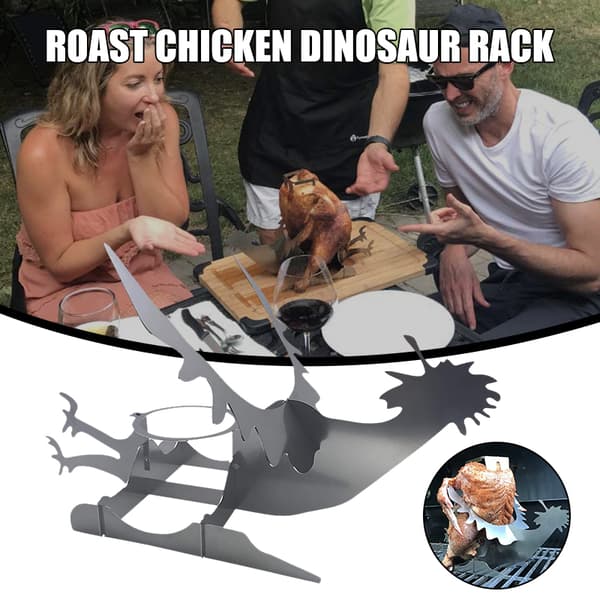 Bærbar kyllingholder Dinosaur BBQ rustfrit stålstativ med briller til indendørs og udendørs brug