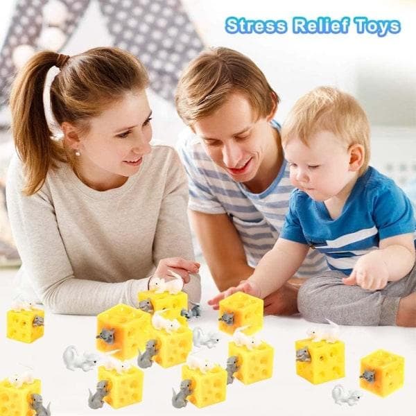 3-pack Kläm Ost Fidget Leksaker Gummi Simulerad Ost Stress Ångest Sensorisk