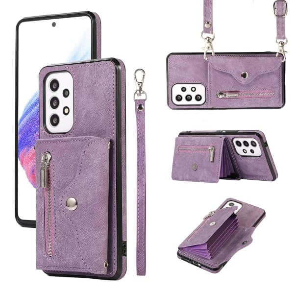 Compatible with Samsung Galaxy A53 5G Anti-fall Stand PU Leather+TPU Phone Case with RFID Blocking Card Wallet Purple_max