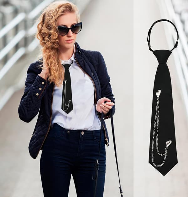 Dame slips, forhåndsbundet sort slips til kvinder, justerbar mode stil, halsbind, fest, cosplay, afslappet 4 - Black 4