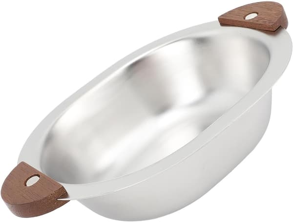 Serveringsskål i rostfritt stål med dubbla öron, med söt björndesign, för måltider, desserter och sallader (Typ 2)