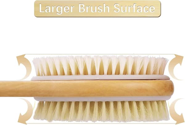 Rygbørste til brusebad, brusebørste til eksfoliering af huden og blød skrubbe, dobbeltsidet børstehoved til kroppen